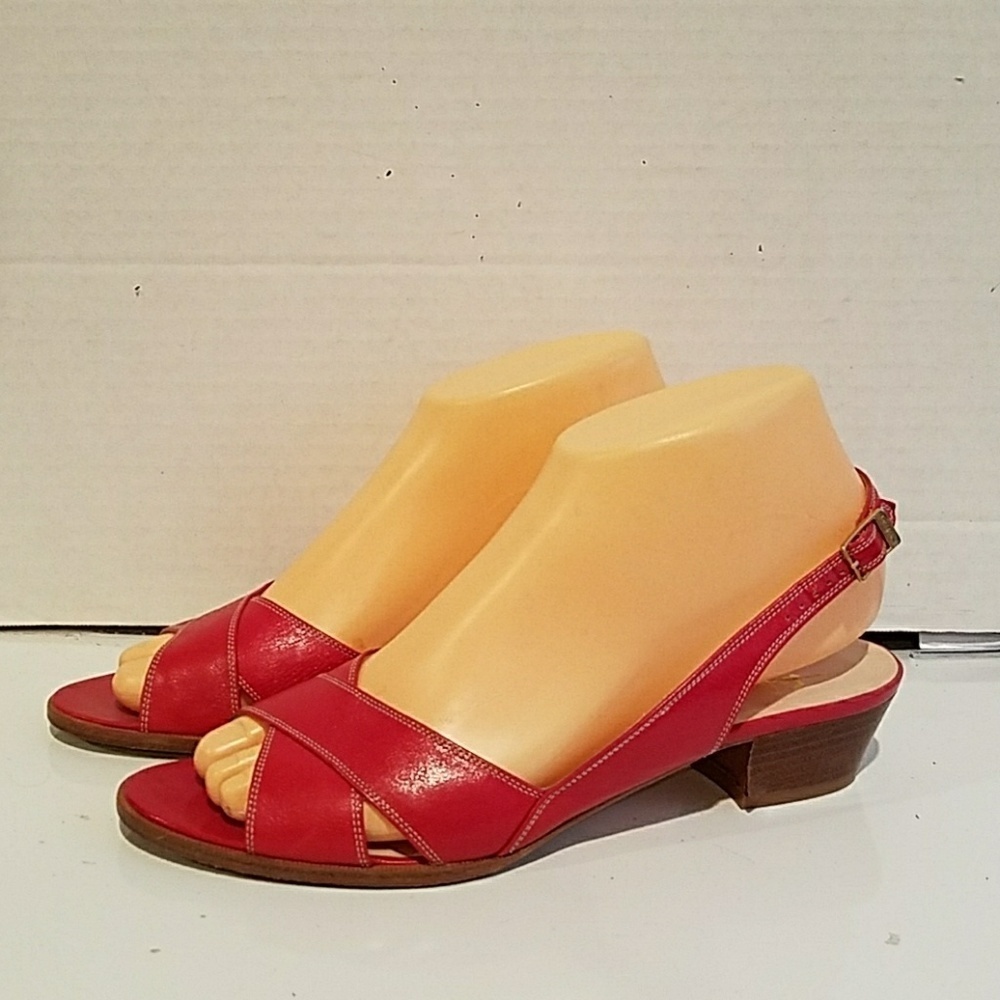 SALVATORE FERRAGAMO RED LEATHER SLIP ON SHOES